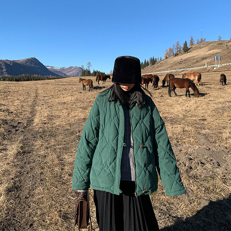 Diamond Loose Quilted Jacket Coat